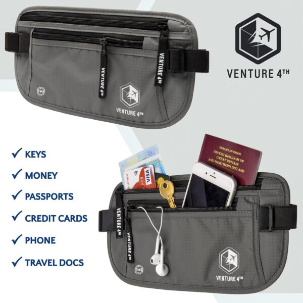 VENTURE 4TH Travel Money Belt - Slim Passport Holder RFID Blocking Travel Pouch to Protect Cash, Credit Cards and Travel Documents (Gray) - Image 7