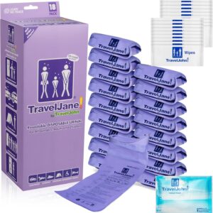 TravelJane Resealable Disposable Urinal for All Genders, Adults, and Children (18 Pack) Designed for Emergencies, Travel, Camping, Long Car Rides and More - 28oz/800ml Capacity (TJ1T-C)