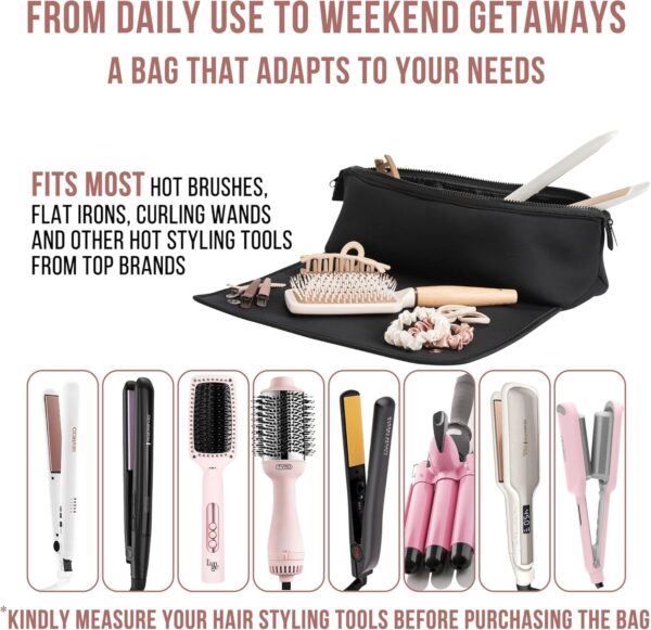 Hair Tools Travel Bag and Heat Resistant Mat for Flat Irons, Straighteners, Curling Iron, and Haircare Accessories, 2-in-1 design, with Interior Pockets, Portable Organizer - Image 6