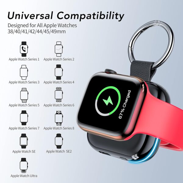 HUOTO Portable Charger for Apple Watch,Wireless Magnetic iWatch Charger 1200mAh Power Bank Travel Keychain Accessories Smart Chargers for Apple Watch Series 10/9/8/7/6/SE/5/4/3/2/1/UItra/UItra 2 - Image 5