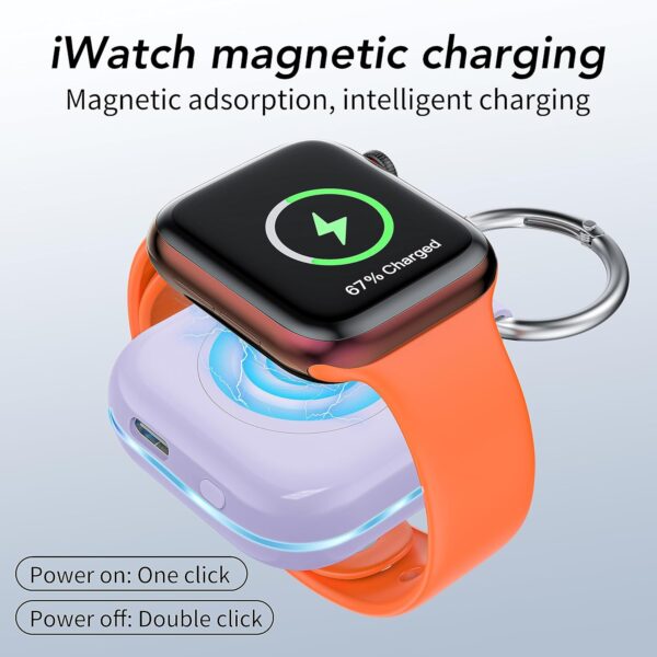 Portable Travel Charger for Apple Watch Series 8,Wireless iWatch Charger 1200mAh Power Bank with Charging Cable, Purse Keychain Smart Watch Charger for Apple Watch Series 10/9/8/7/6/SE/5/4/3/2/1/UItra - Image 3