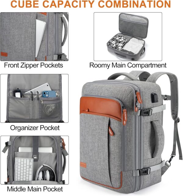Carry on Travel Backpacks, Extra Large 40L Flight Approved bag for Men & Women,Expandable Suitcase With 4 Packing Cubes,Water Resistant Luggage Daypack Business Weekender Bag,Grey - Image 5
