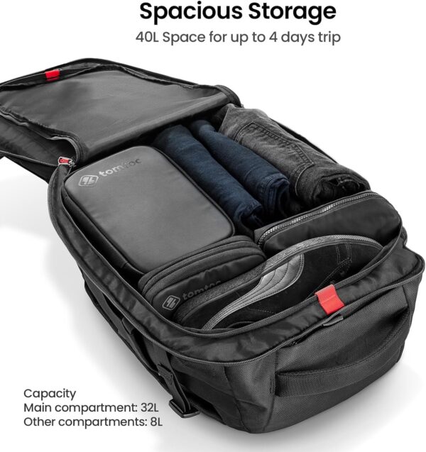 tomtoc Travel Backpack 40L, TSA Friendly Flight Approved Carry-on Luggage Hand Water-resistant Lightweight Business Rucksack, Durable Large Weekender Bag Daypack Fits 17.3 Inch Laptop, PFAS Free - Image 2