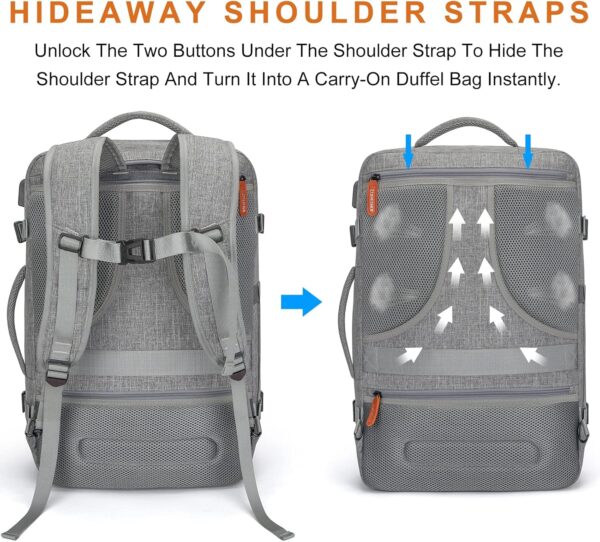 Carry on Travel Backpacks, Extra Large 40L Flight Approved bag for Men & Women,Expandable Suitcase With 4 Packing Cubes,Water Resistant Luggage Daypack Business Weekender Bag,Grey - Image 4