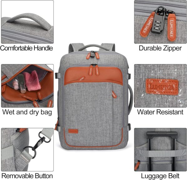 Carry on Travel Backpacks, Extra Large 40L Flight Approved bag for Men & Women,Expandable Suitcase With 4 Packing Cubes,Water Resistant Luggage Daypack Business Weekender Bag,Grey - Image 6