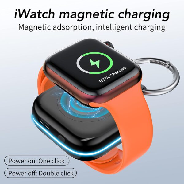 HUOTO Portable Charger for Apple Watch,Wireless Magnetic iWatch Charger 1200mAh Power Bank Travel Keychain Accessories Smart Chargers for Apple Watch Series 10/9/8/7/6/SE/5/4/3/2/1/UItra/UItra 2 - Image 4