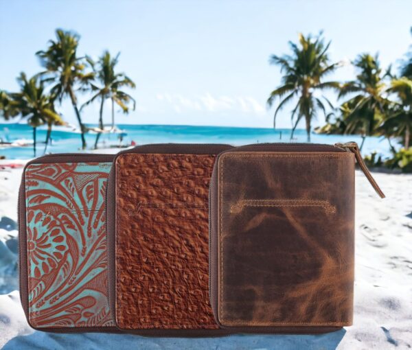 Passport Wallet - Travel Document Holder w/RFID Blocking – Full Grain Leather – Bifold compact zip around Wallet with Credit Card Slots for Women and Men,Turquoise floral,500-50 - Image 6