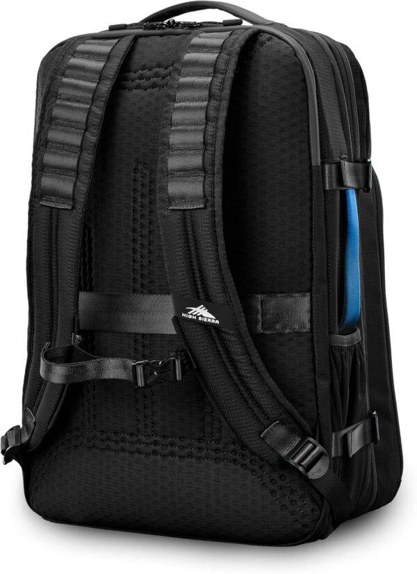 High Sierra Hi-Life Travel Backpack - Features 2-inch Expansion, WetPak Pockets, 17” Laptop Compartment, Stack-It Strap, Adjustable Sternum Strap, Fleece Pocket, Dual Water Bottle Pockets - Blue/Black - Image 2
