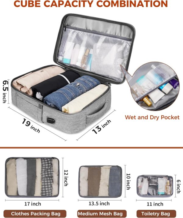 Vancropak Carry on Backpack, Flight Approved Travel Backpack with 3 Packing Cubes, Expandable Large 40L Travel Bag fits 17.3" Laptop, Anti Theft Luggage Suitcase Weekend Daypack for Women Men, Grey - Image 5
