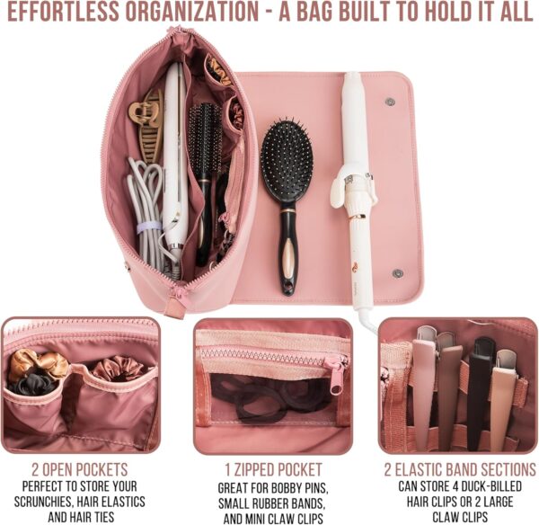 Hair Tools Travel Bag and Heat Resistant Mat for Flat Irons, Straighteners, Curling Iron, and Haircare Accessories, 2-in-1 design, with Interior Pockets, Portable Organizer - Image 7