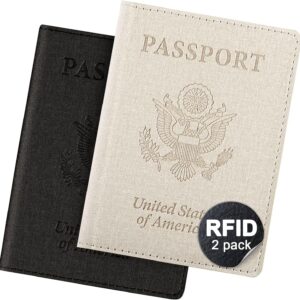 2 Pack Passport Cover With Card Slots RFID Blocking-White&Black