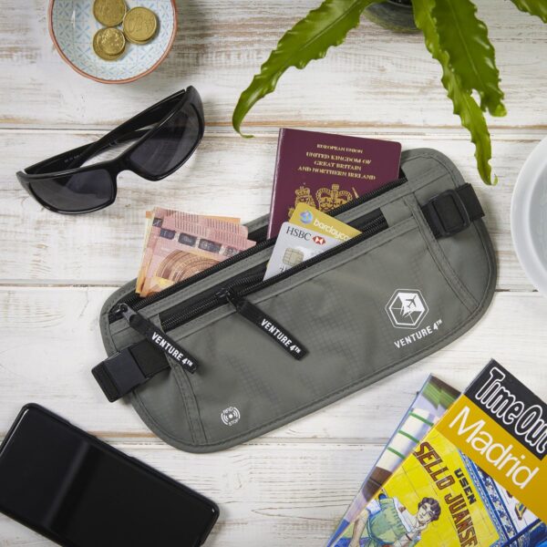 VENTURE 4TH Travel Money Belt - Slim Passport Holder RFID Blocking Travel Pouch to Protect Cash, Credit Cards and Travel Documents (Gray) - Image 6