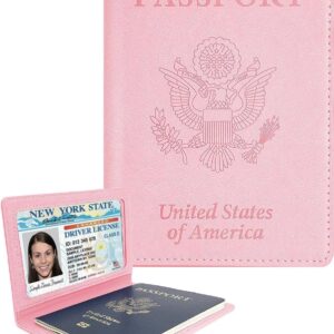 Sizobi Leather Passport Holder Covers Case, Passport Holder for Travel Women, International Travel Must Haves Travel Accessories for Women Men, Cruise Ship Essentials, Passport Book Travel Gifts, Pink