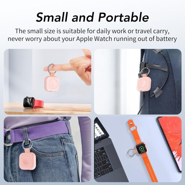 HUOTO Portable Wireless Charger for Apple Watch Accessories,for Apple Watch Series 10/9/8/UItra 2/UItra/7/6/5/4/3/2/SE,Compact Magnetic iWatch Charger 1200mAh Power Bank Keychain Travel Style Gift - Image 8
