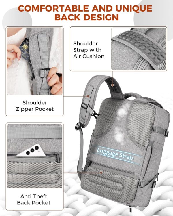 Vancropak Carry on Backpack, Flight Approved Travel Backpack with 3 Packing Cubes, Expandable Large 40L Travel Bag fits 17.3" Laptop, Anti Theft Luggage Suitcase Weekend Daypack for Women Men, Grey - Image 6