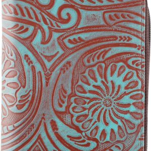 Passport Wallet - Travel Document Holder w/RFID Blocking – Full Grain Leather – Bifold compact zip around Wallet with Credit Card Slots for Women and Men,Turquoise floral,500-50