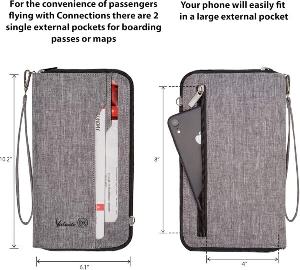 Valante Premium Family Travel Document Organizer Capacious RFID Passport Holder Wallet (Large, gray) - Image 4