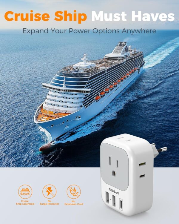 2 Pack European Plug Adapter USB C, TESSAN US to Europe Adapter 4 Outlets 3 USB Charger, Type C International Power Adaptor to Italy Spain France Portugal Iceland Germany, Europe Travel Essentials - Image 6